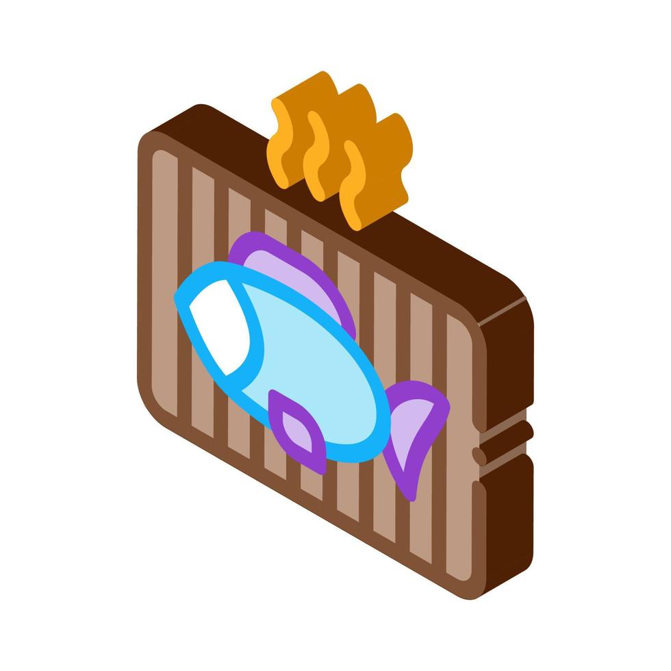 cocinar pescado a la barbacoa icono isométrico ilustración vectorial vector