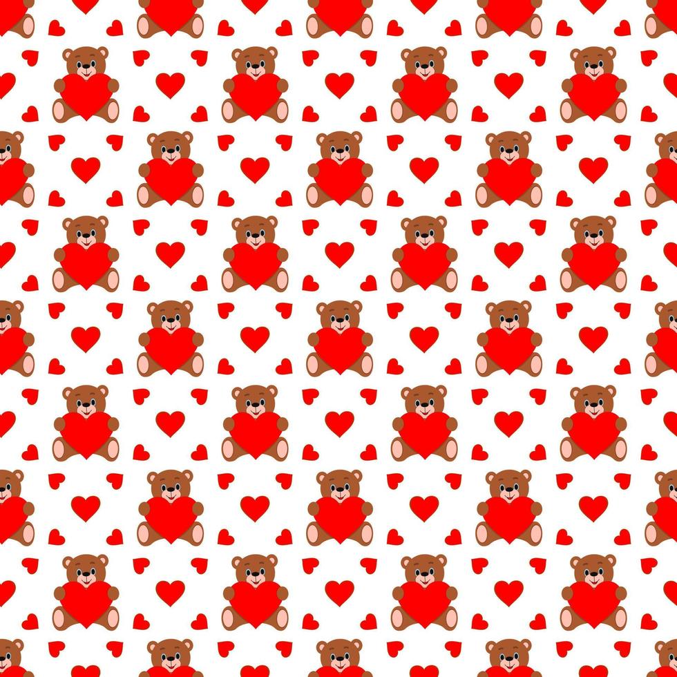 Vector seamless pattern. Teddy bear with a bouquet of flowers.