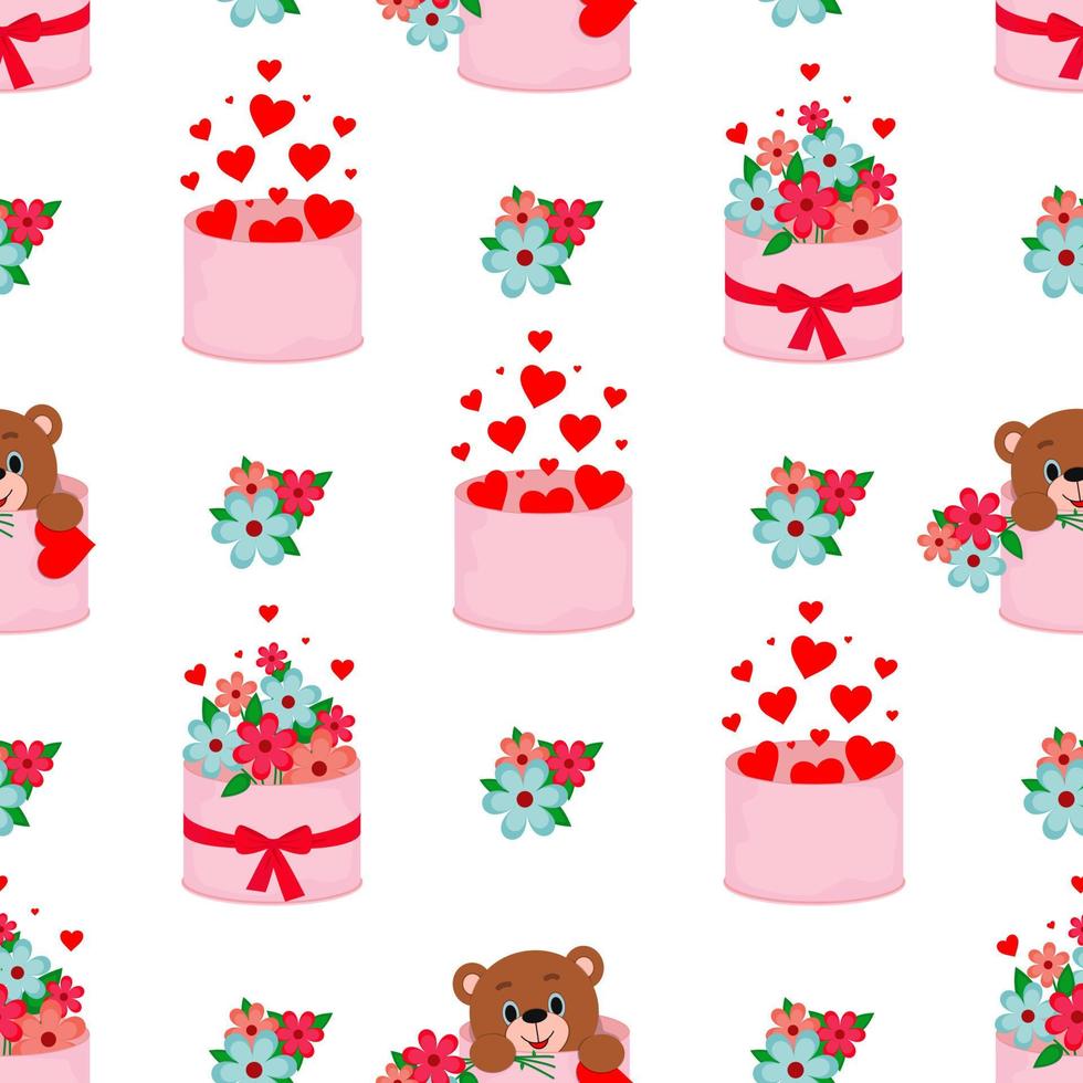 Vector seamless pattern. Gift in a box. Love.