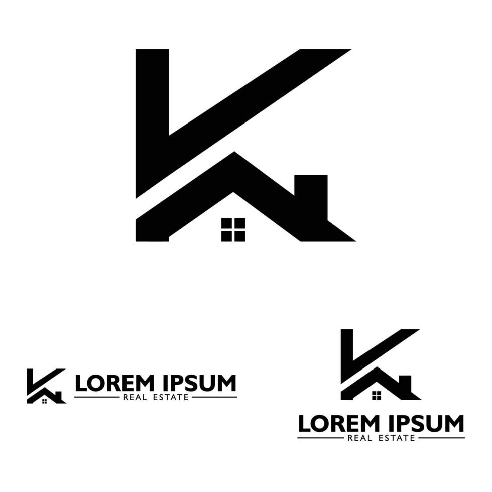 Letra inicial k diseño de logotipo inmobiliario ilustración vectorial, alfabeto k inmobiliaria monograma diseño de logotipo vectorial, letra k plantilla de icono de casa vector