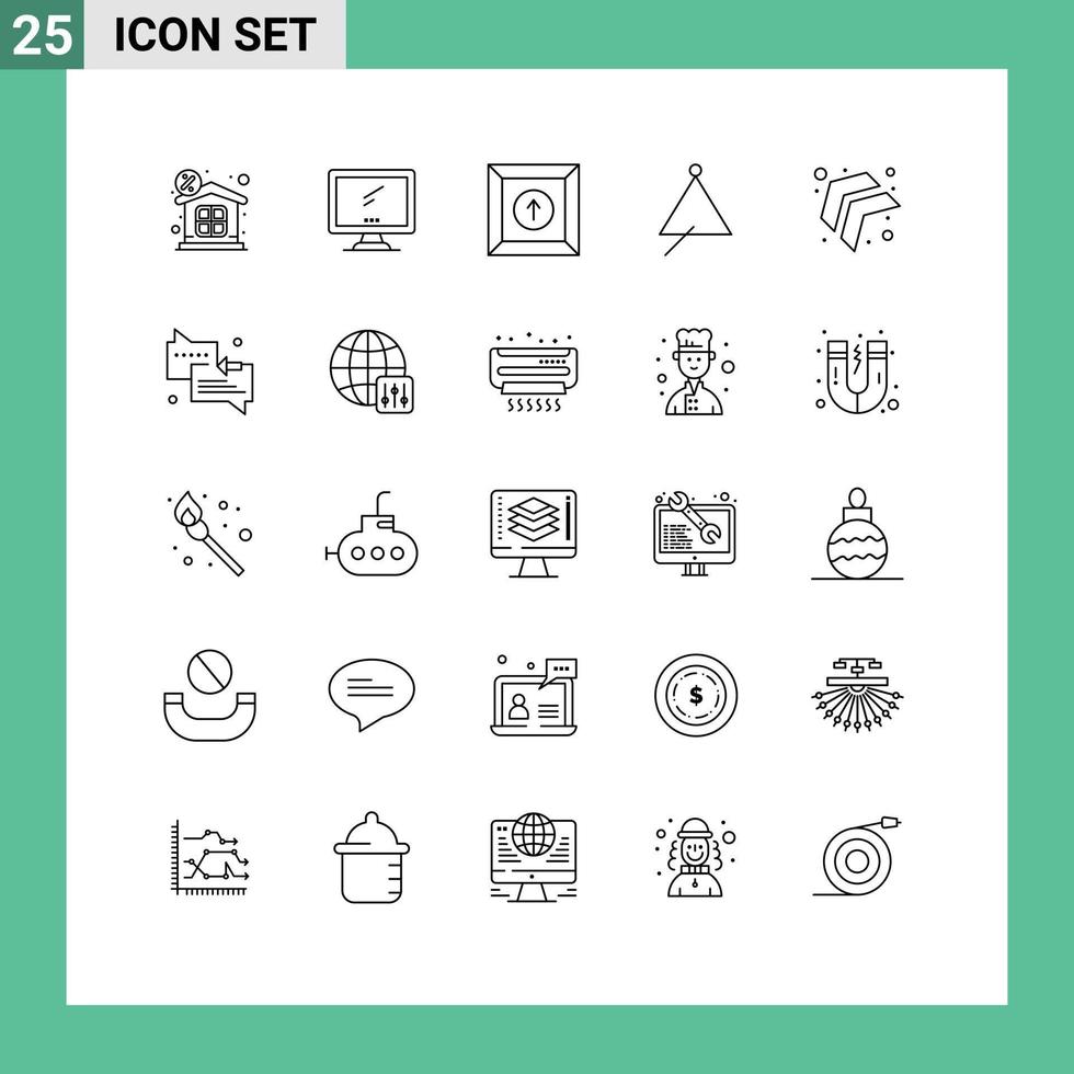 User Interface Pack of 25 Basic Lines of arrow sound pc music audio Editable Vector Design Elements