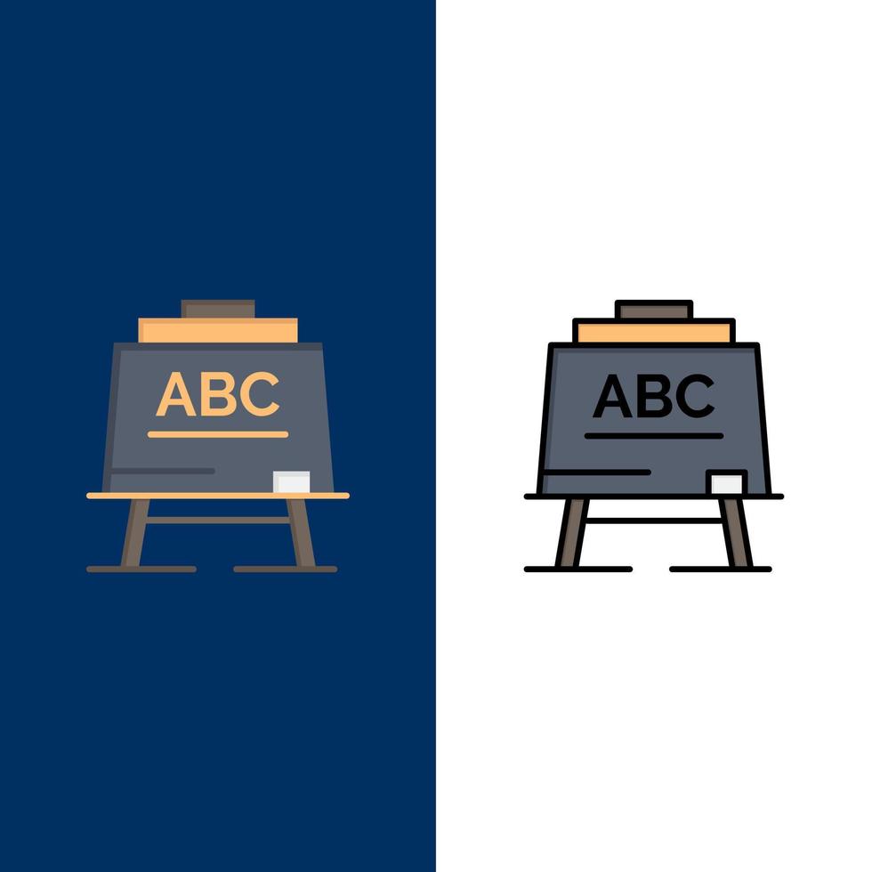 Learning Teacher Abc Board  Icons Flat and Line Filled Icon Set Vector Blue Background