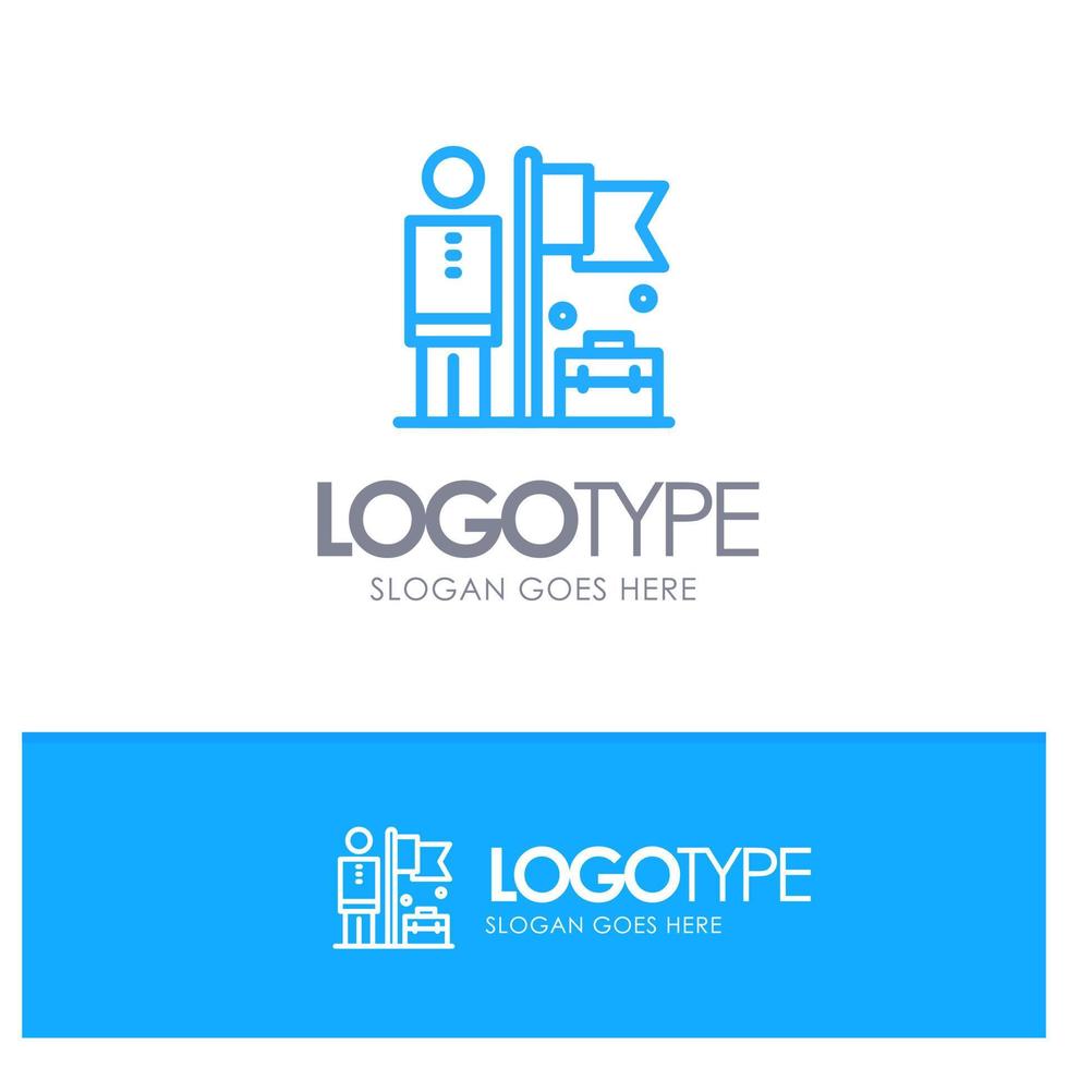 Accomplished Achieve Businessman Flag Blue outLine Logo with place for tagline vector