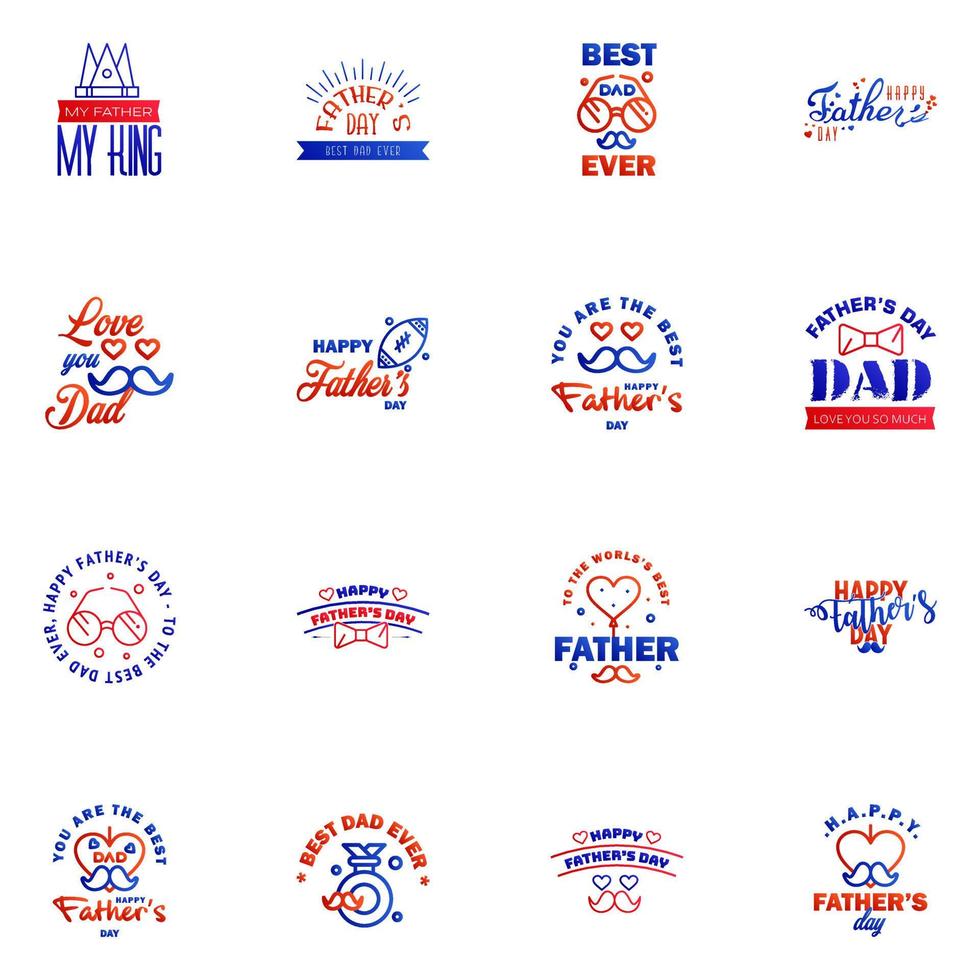 Happy Fathers Day vector hand lettering 16 Blue and red Calligraphy illustration for greeting card festival poster etc Editable Vector Design Elements
