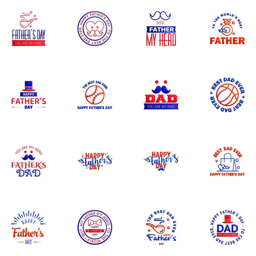Happy fathers day 16 Blue and red Typography Fathers day background design Fathers day greeting card Editable Vector Design Elements