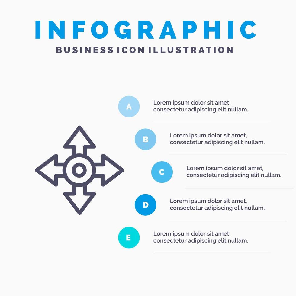 icono de línea de navegación de ubicación de mapa de flecha con fondo de infografía de presentación de 5 pasos vector