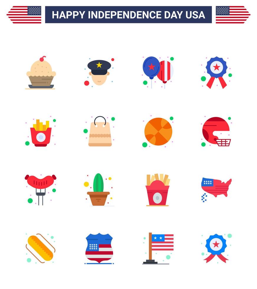 Happy Independence Day Pack of 16 Flats Signs and Symbols for food sign balloons star badge Editable USA Day Vector Design Elements