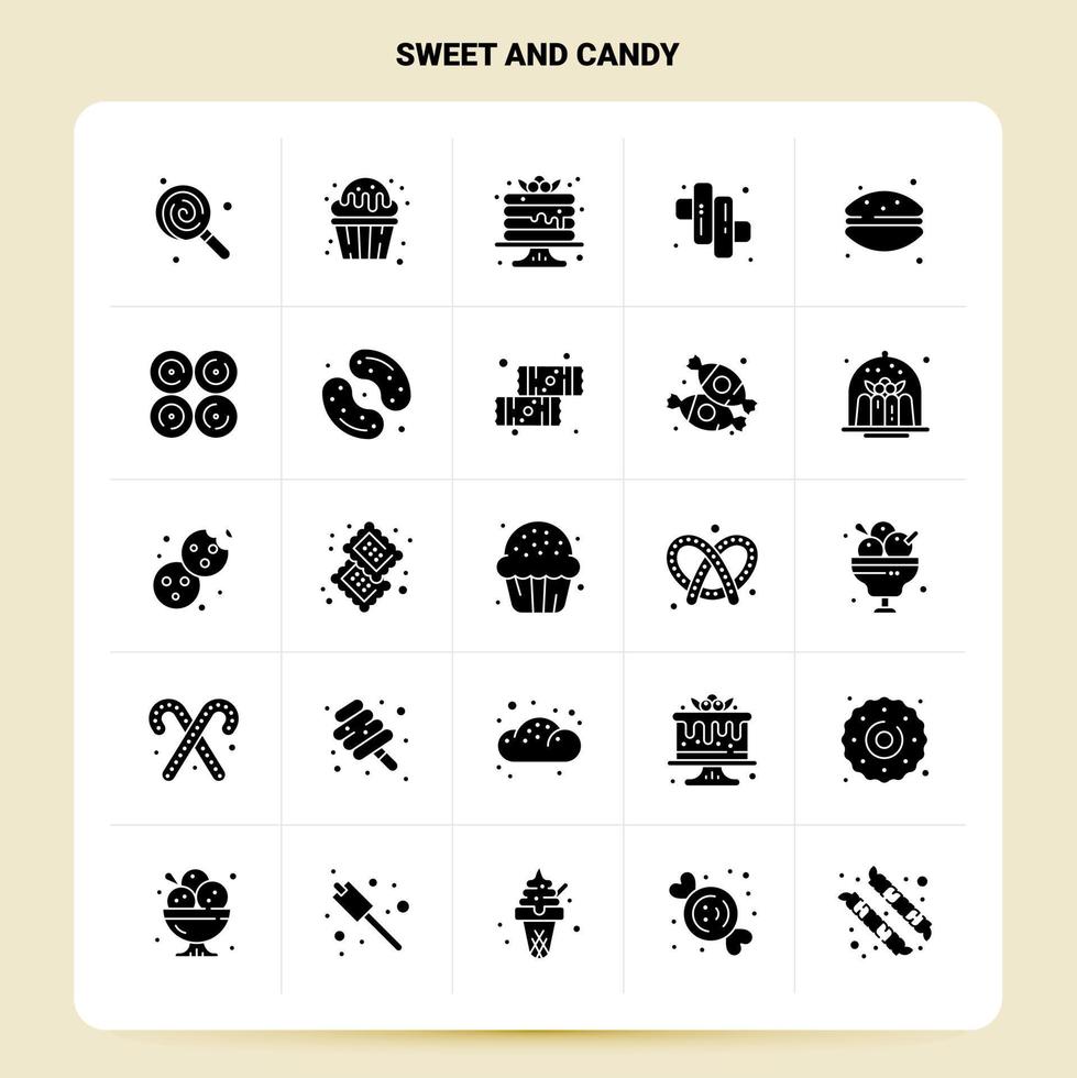 Solid 25 Sweet And Candy Icon set Vector Glyph Style Design Black Icons Set Web and Mobile Business ideas design Vector Illustration