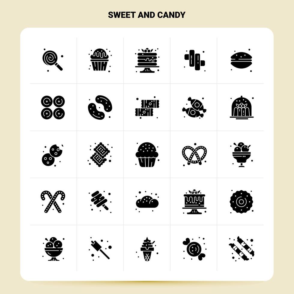 Solid 25 Sweet And Candy Icon set Vector Glyph Style Design Black Icons Set Web and Mobile Business ideas design Vector Illustration