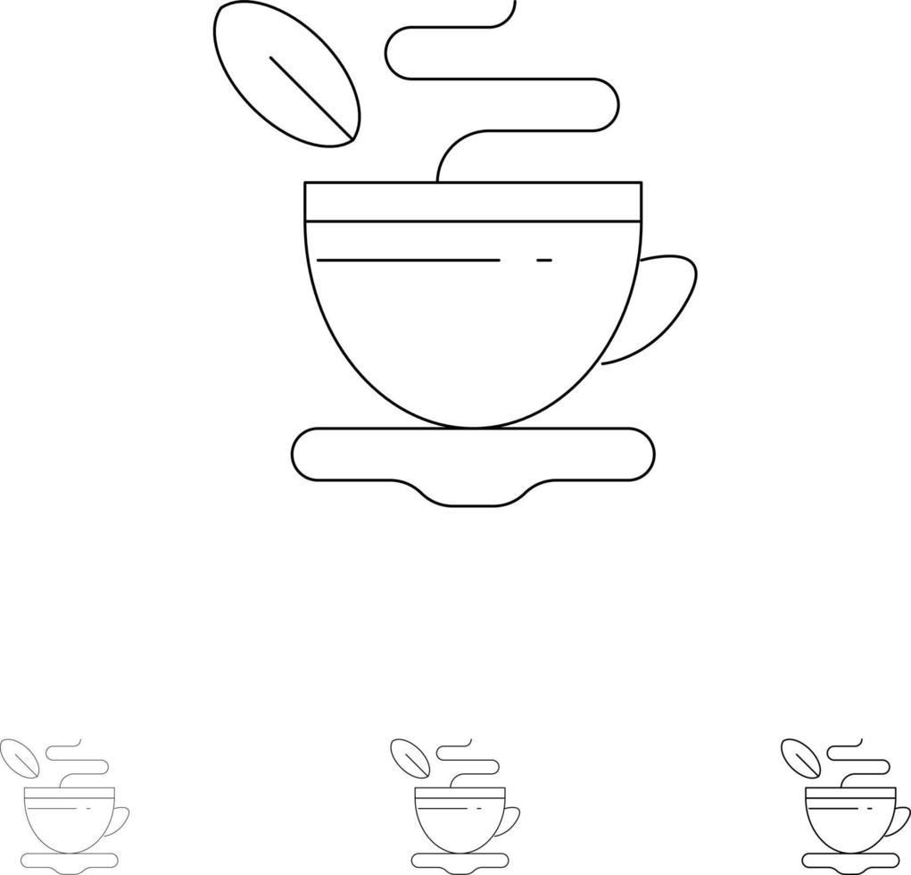 Tea Cup Hot Coffee Bold and thin black line icon set vector