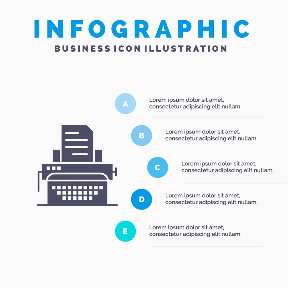 Typewriter Typing Document Publish Solid Icon Infographics 5 Steps Presentation Background vector