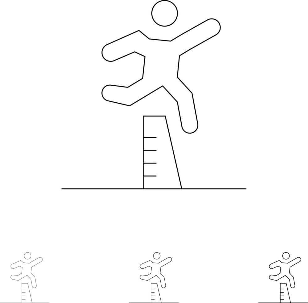 atleta saltando corredor corriendo carrera de obstáculos atrevido y delgado conjunto de iconos de línea negra vector