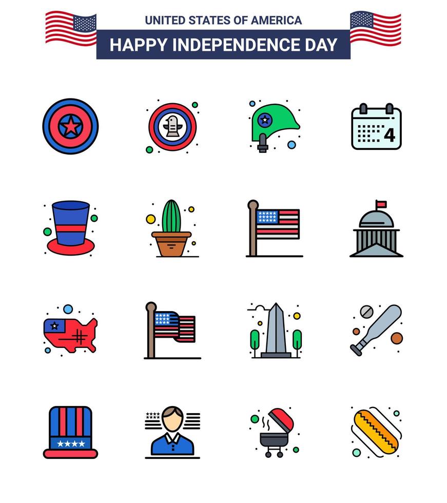 Big Pack of 16 USA Happy Independence Day USA Vector Flat Filled Lines and Editable Symbols of american date badge day star Editable USA Day Vector Design Elements