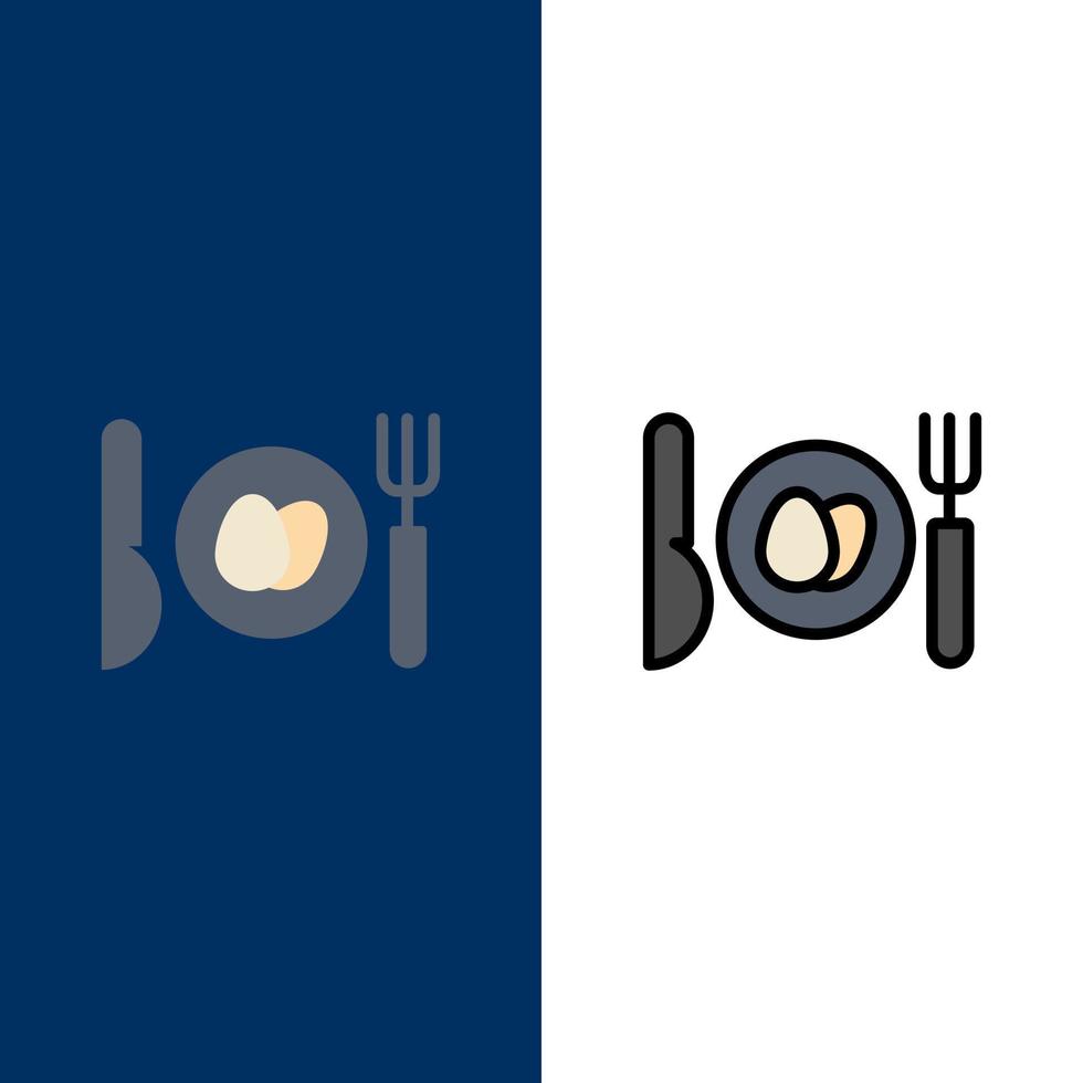 Dinner Egg Easter  Icons Flat and Line Filled Icon Set Vector Blue Background
