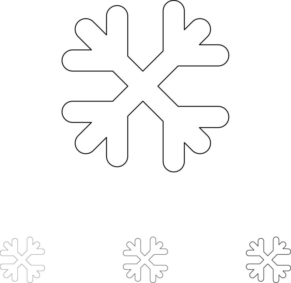 Snow Snow Flakes Winter Canada Bold and thin black line icon set vector