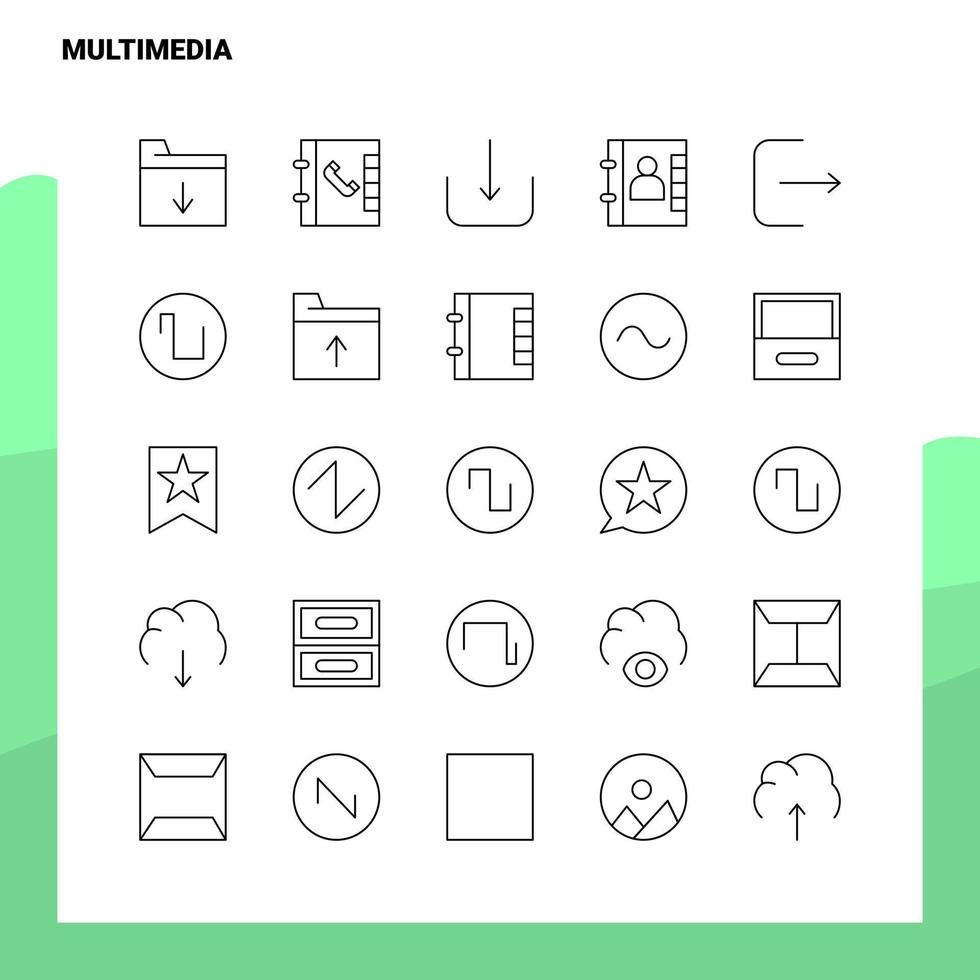 conjunto de iconos de línea multimedia conjunto 25 iconos diseño de estilo minimalista vectorial conjunto de iconos negros paquete de pictogramas lineales vector