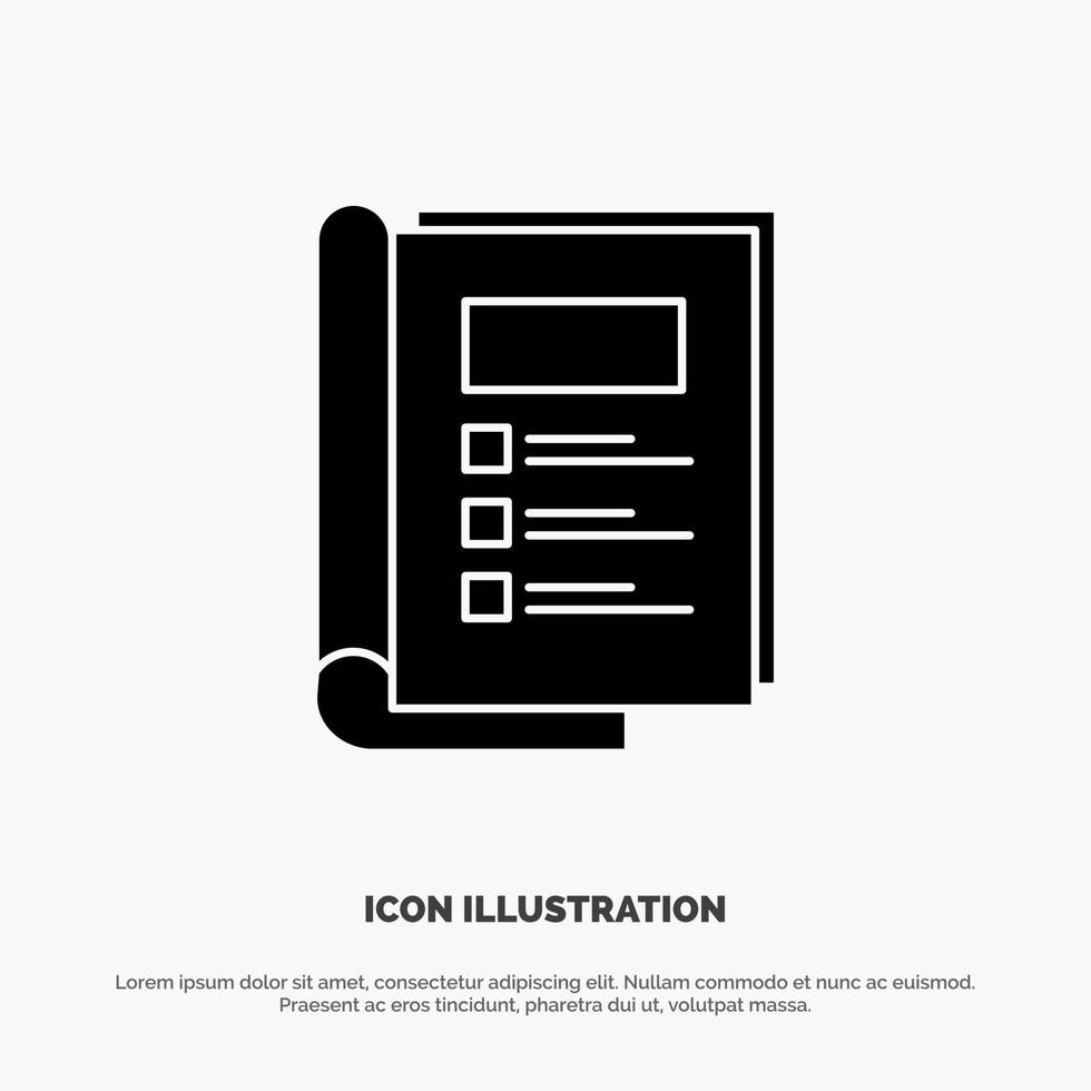 libro paquete diseño informe sólido glifo icono vector