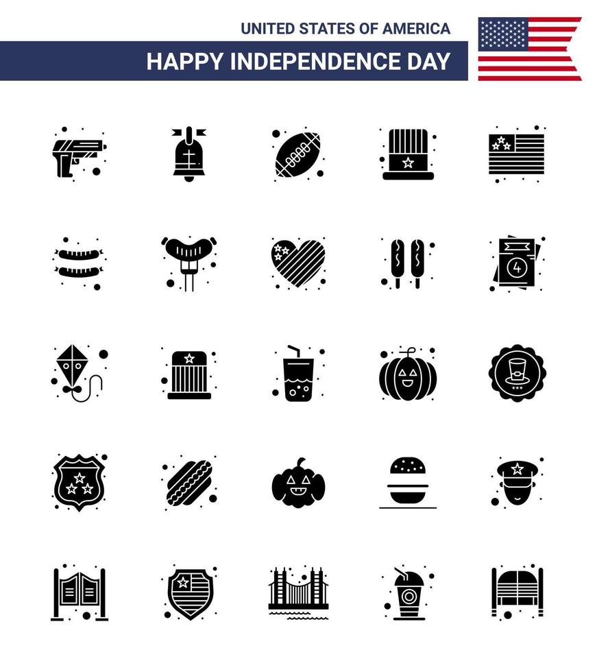 Modern Set of 25 Solid Glyph and symbols on USA Independence Day such as flag usa ball hat american Editable USA Day Vector Design Elements