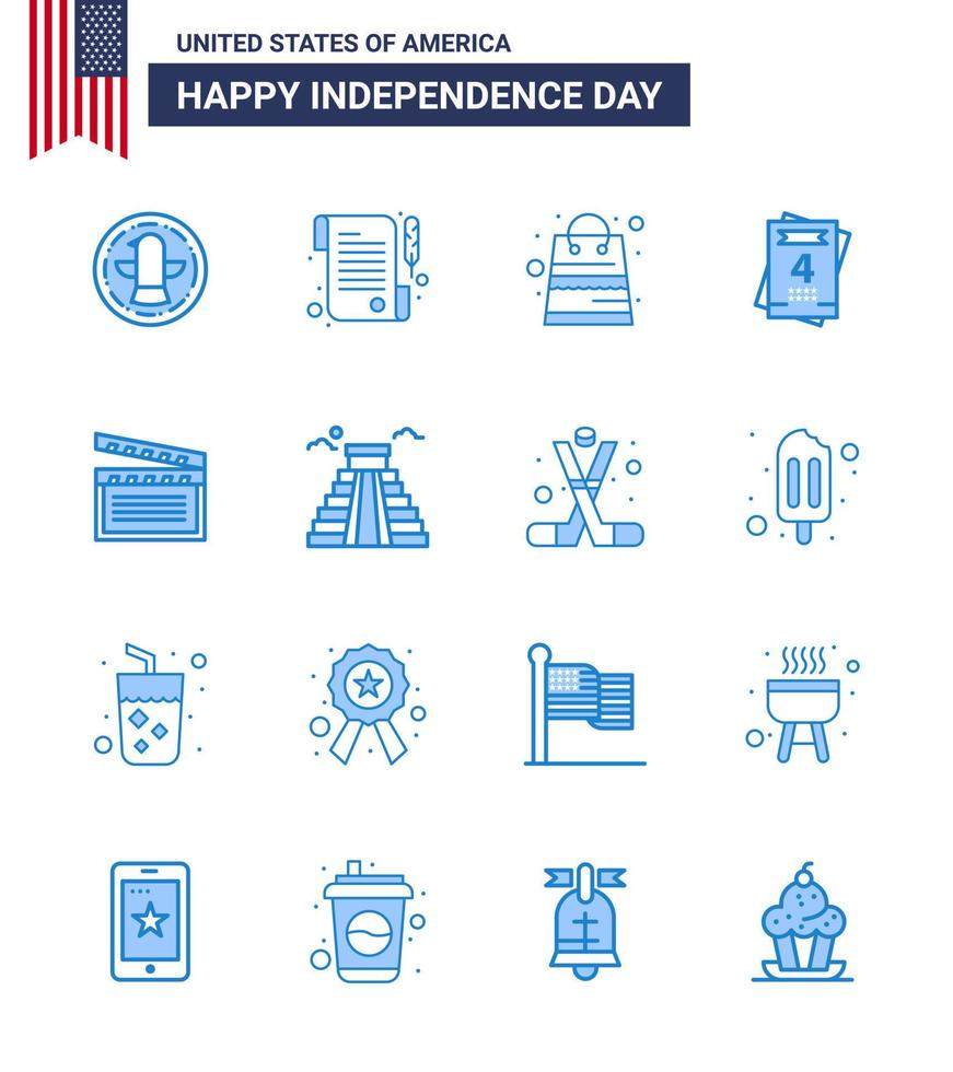 Happy Independence Day USA Pack of 16 Creative Blues of usa movis money american love Editable USA Day Vector Design Elements