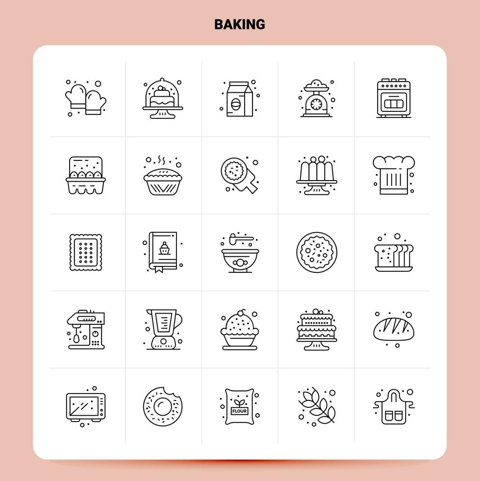 OutLine 25 Baking Icon set Vector Line Style Design Black Icons Set Linear pictogram pack Web and Mobile Business ideas design Vector Illustration