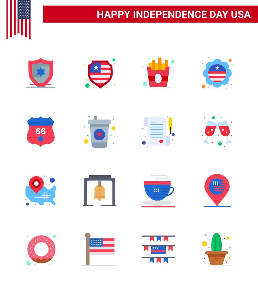 feliz día de la independencia paquete de iconos de 16 pisos para web y papel impreso bebida bebida de bandera internacional estados unidos elementos de diseño vectorial editables del día de estados unidos vector