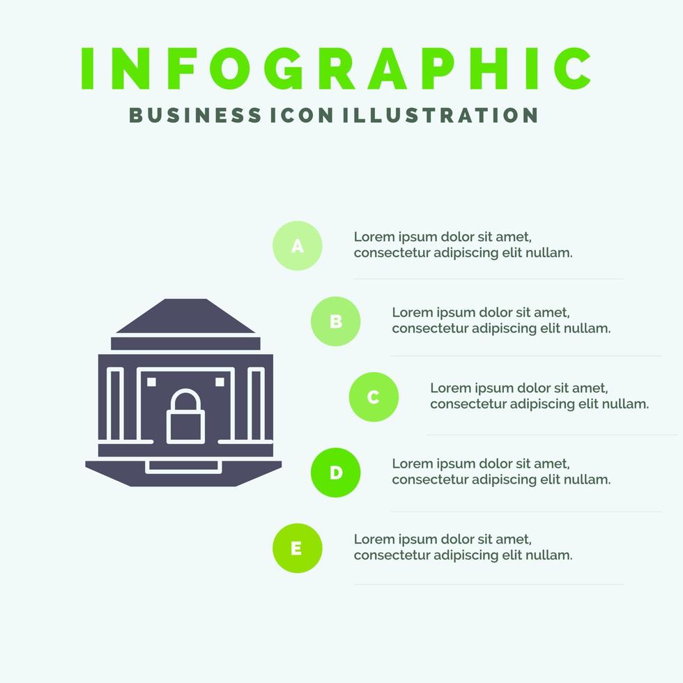 banco banca internet bloqueo seguridad sólido icono infografía 5 pasos presentación antecedentes vector