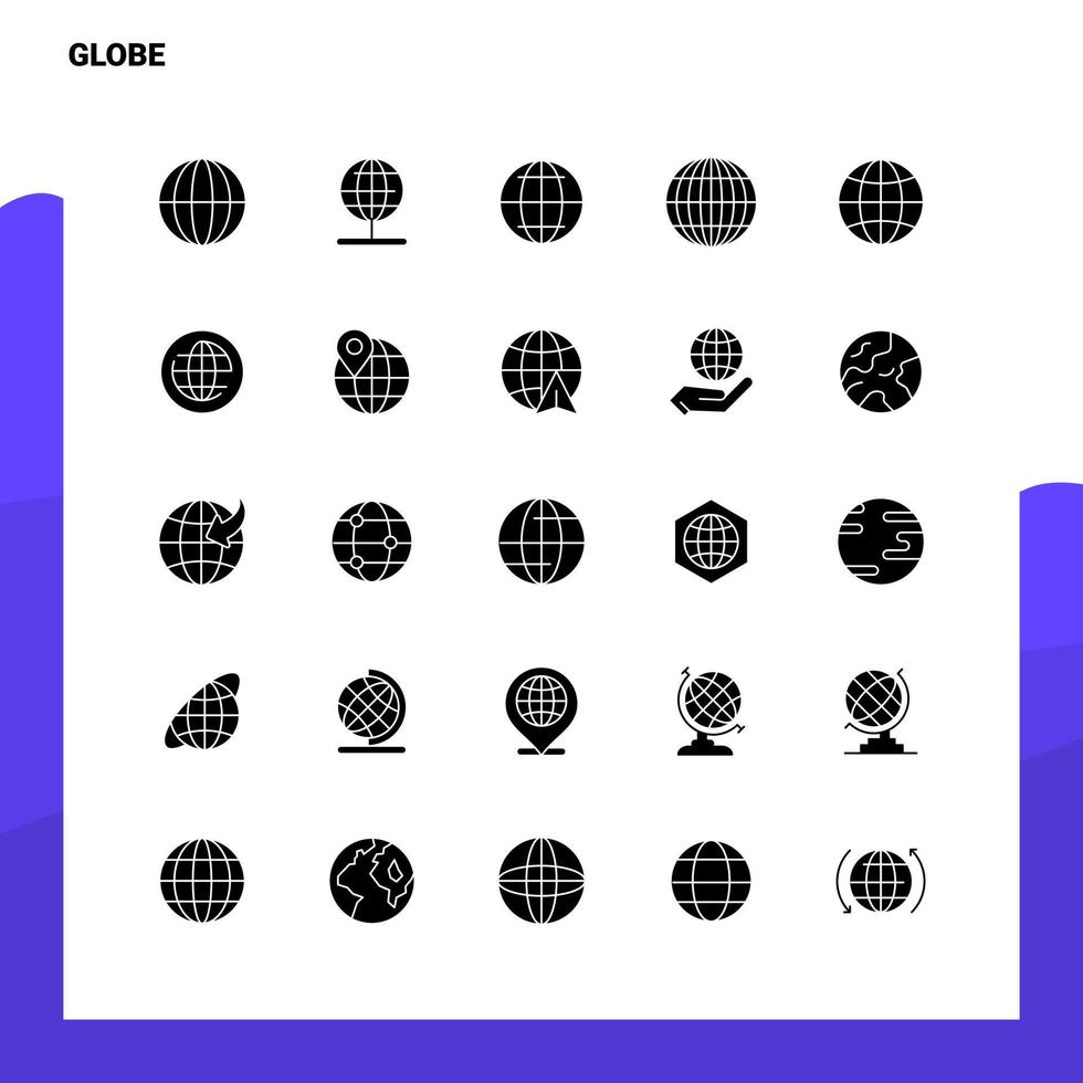 25 iconos de globo conjunto plantilla de ilustración de vector de icono de glifo sólido para ideas web y móviles para empresa comercial