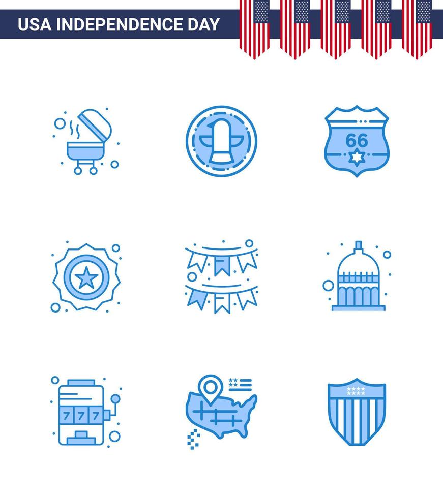 9 Creative USA Icons Modern Independence Signs and 4th July Symbols of decoration american shield flag security Editable USA Day Vector Design Elements