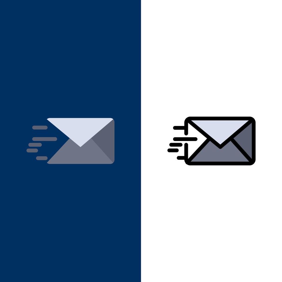 iconos de mensajes de correo electrónico planos y llenos de línea conjunto de iconos vector fondo azul