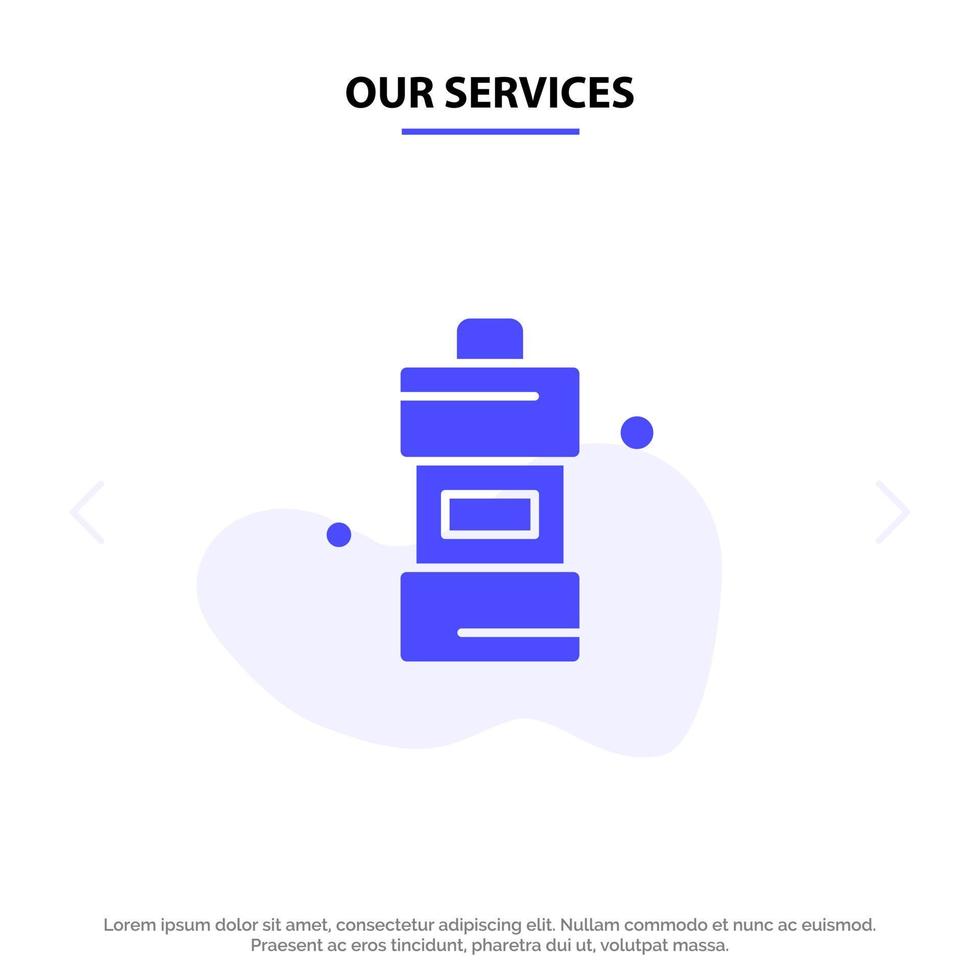 Our Services Bathroom Cleaner Cleaning Detergent Solid Glyph Icon Web card Template vector