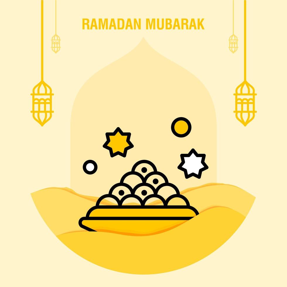 Ramadan kareem greeting template islamic crescent and arabic lantern vector illustration