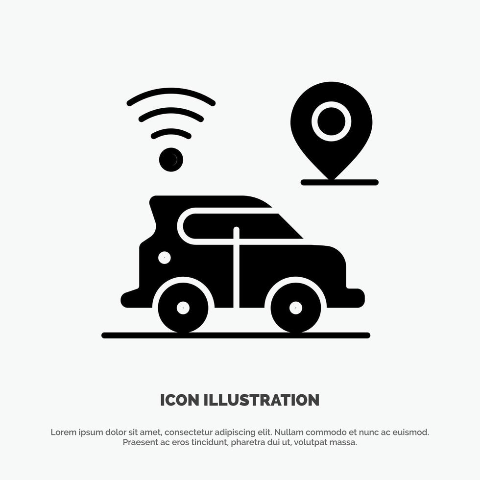 vector de icono de glifo sólido de tecnología de mapa de ubicación de coche