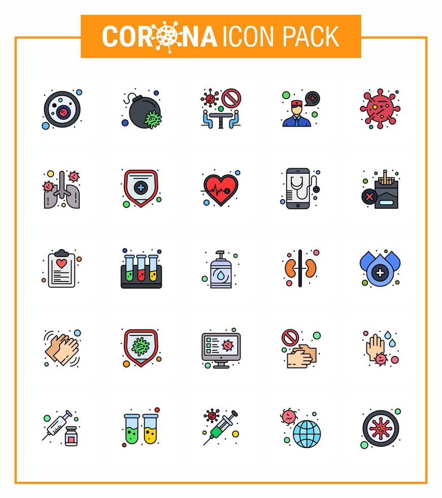 25 paquete de iconos de epidemia de coronavirus de línea llena de color plano chupar como conferencia de error de virus corona consulta de bacterias coronavirus viral 2019nov elementos de diseño de vector de enfermedad