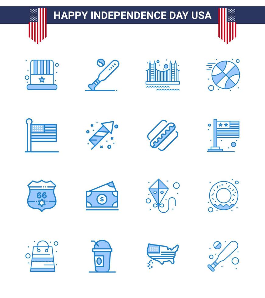 conjunto de 16 iconos del día de los ee.uu. símbolos americanos signos del día de la independencia para el baloncesto deportivo ee.uu. vector