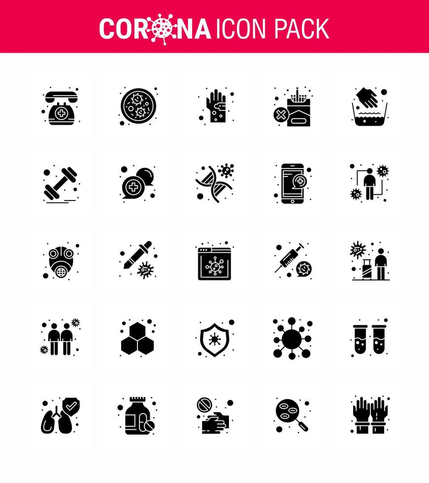 Coronavirus Prevention Set Icons 25 Solid Glyph icon such as hands smoking dirty no virus viral coronavirus 2019nov disease Vector Design Elements