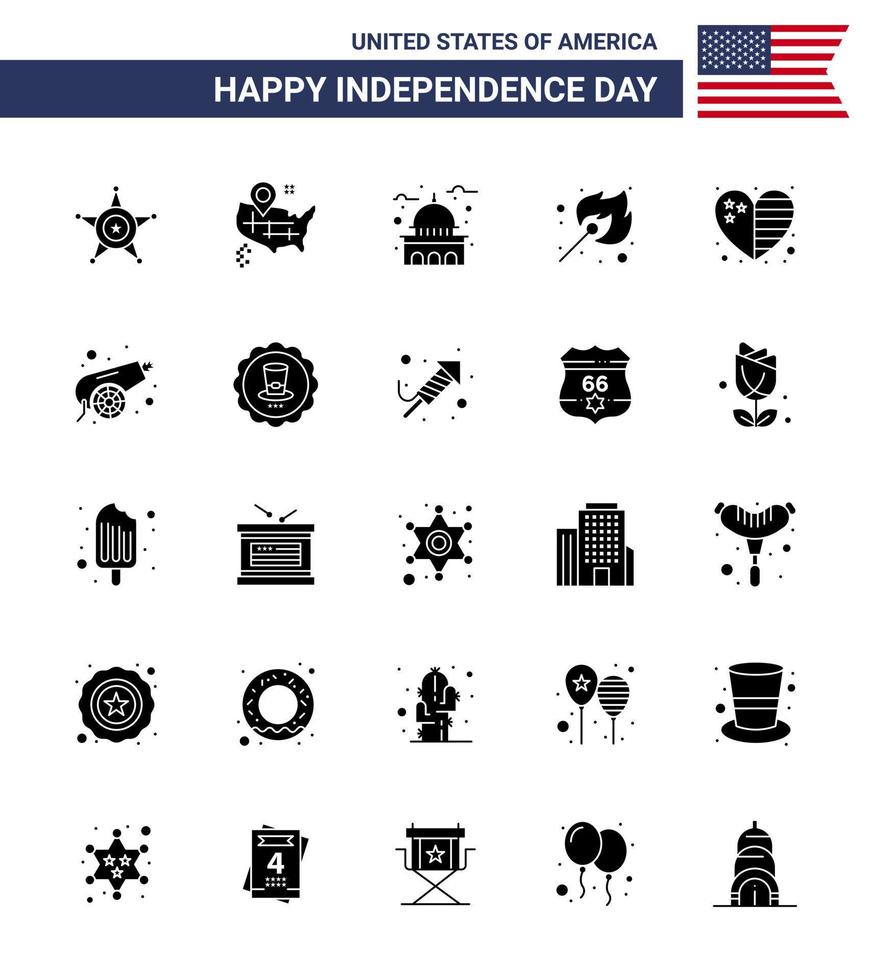 feliz día de la independencia 25 paquete de iconos de glifos sólidos para web e impresión país casa al aire libre partido camping elementos de diseño vectorial editables del día de EE. UU. vector