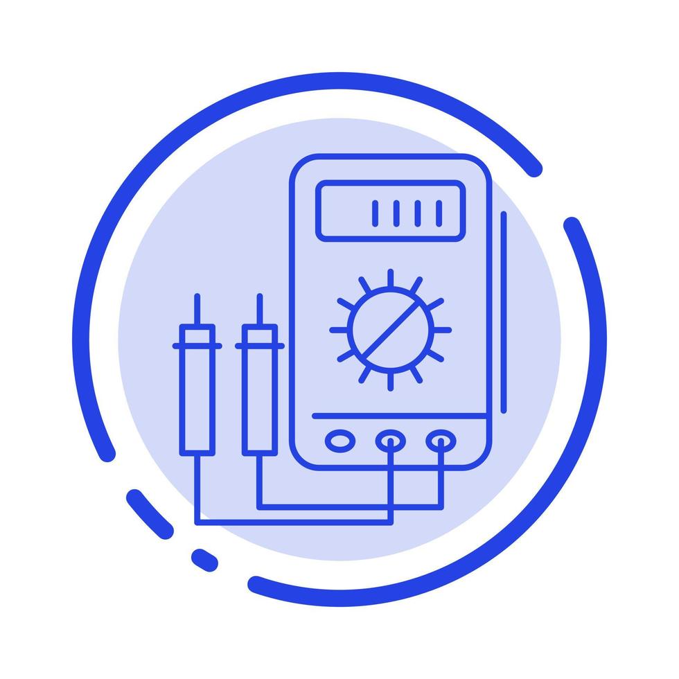 voltímetro amperio vatio probador digital línea punteada azul icono de línea vector