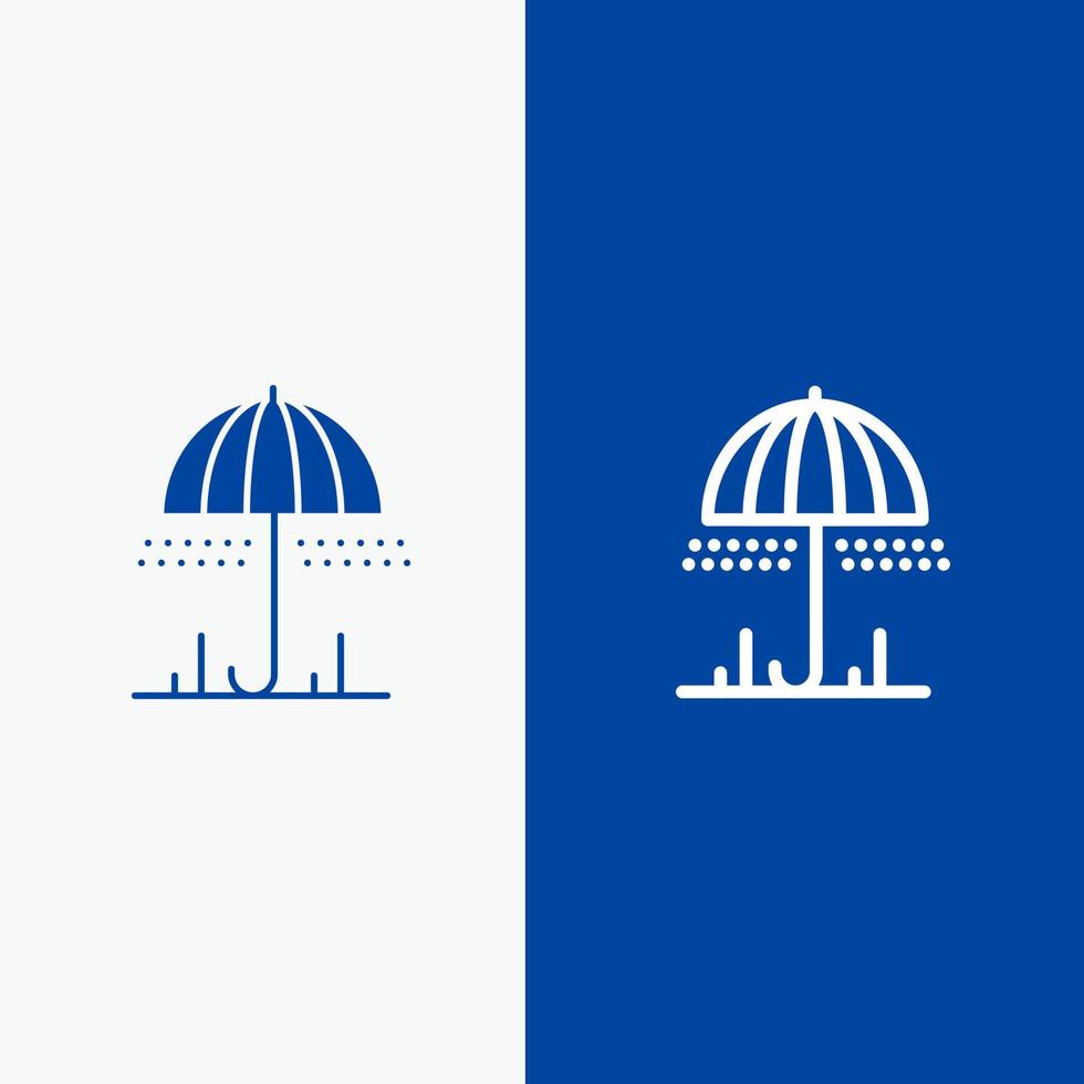 lluvia paraguas tiempo línea de primavera y glifo icono sólido bandera azul línea y glifo icono sólido bandera azul vector