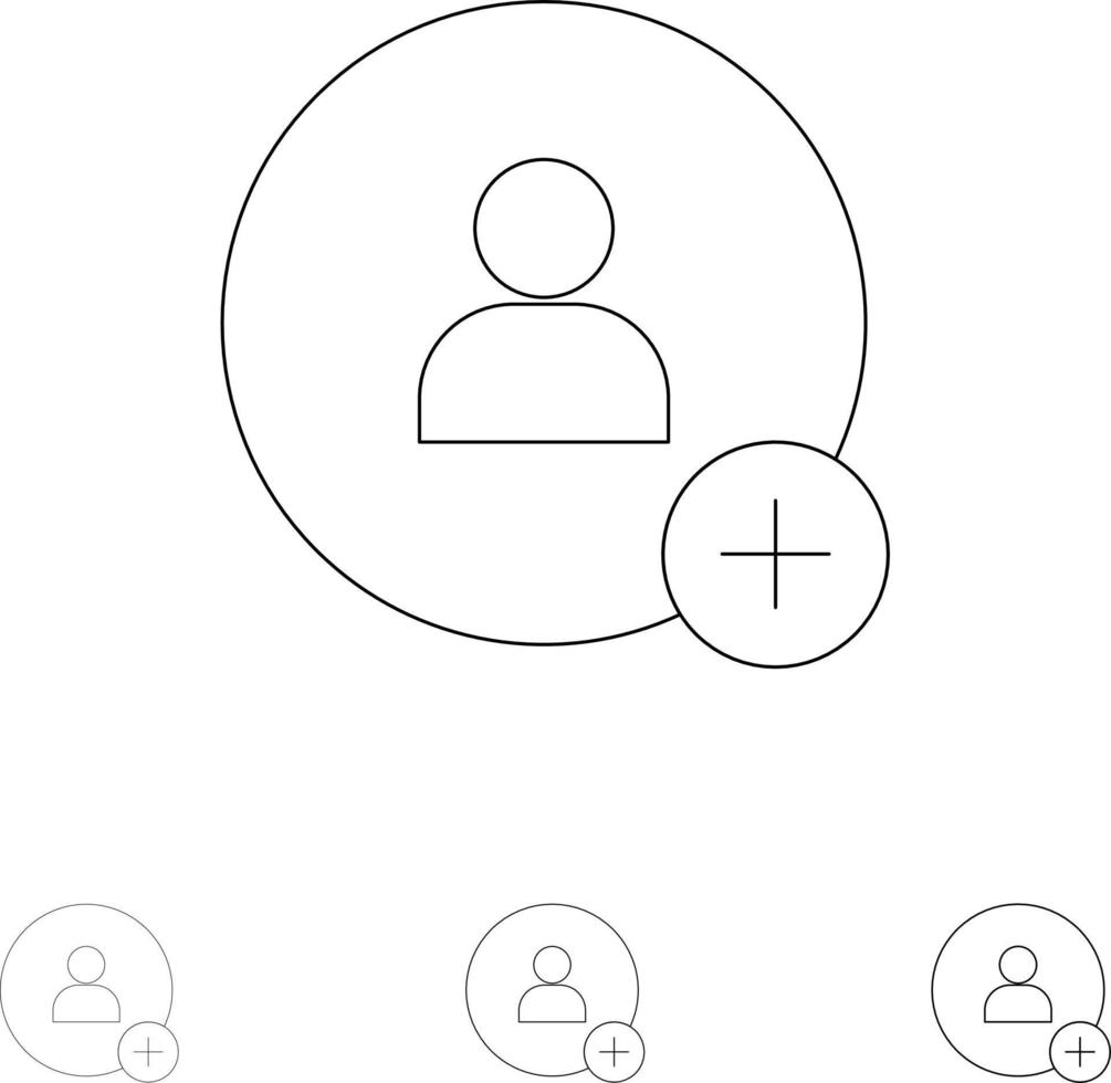 Add Contact Twitter Bold and thin black line icon set vector