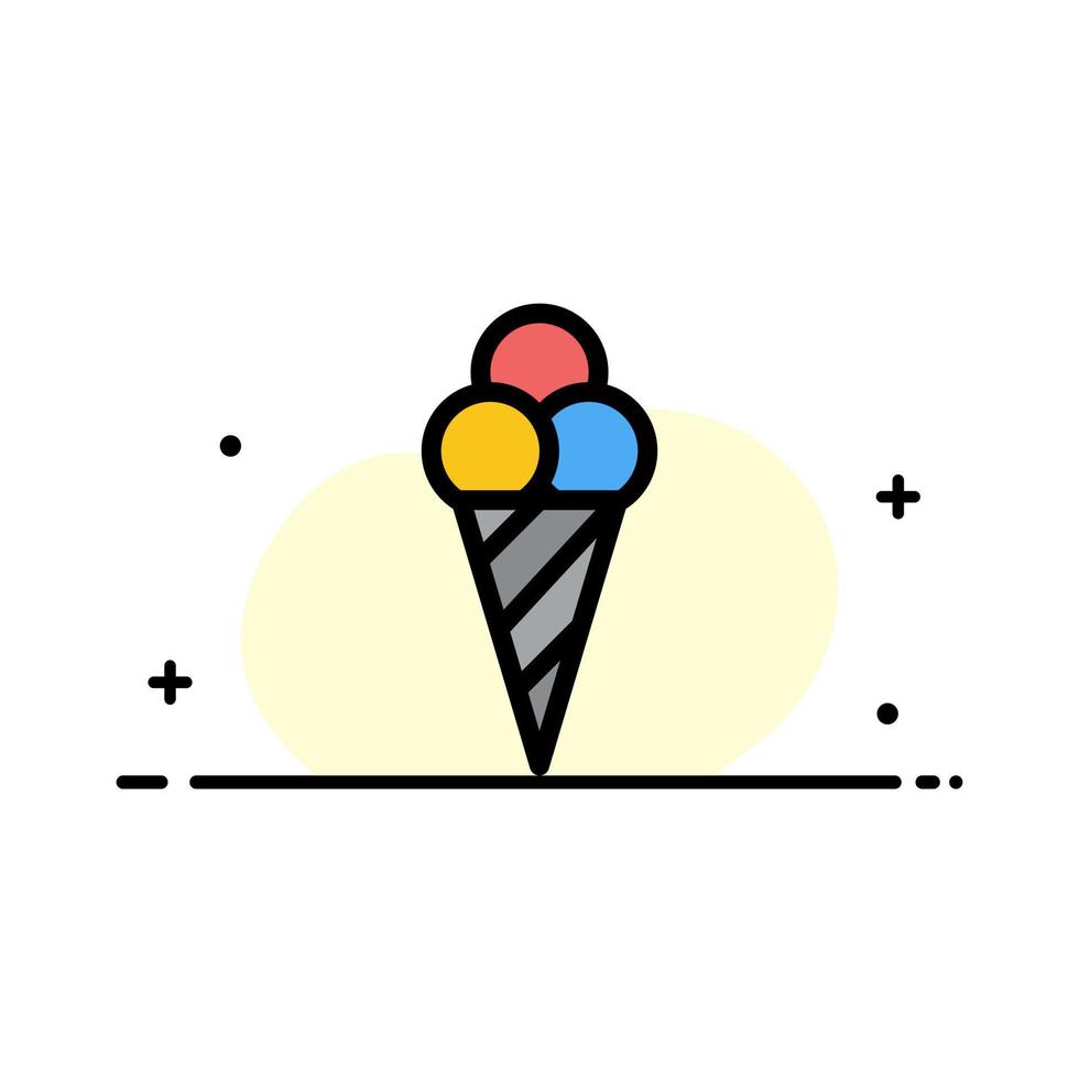 plantilla de banner de vector de icono lleno de línea plana de negocio de cono de helado de playa