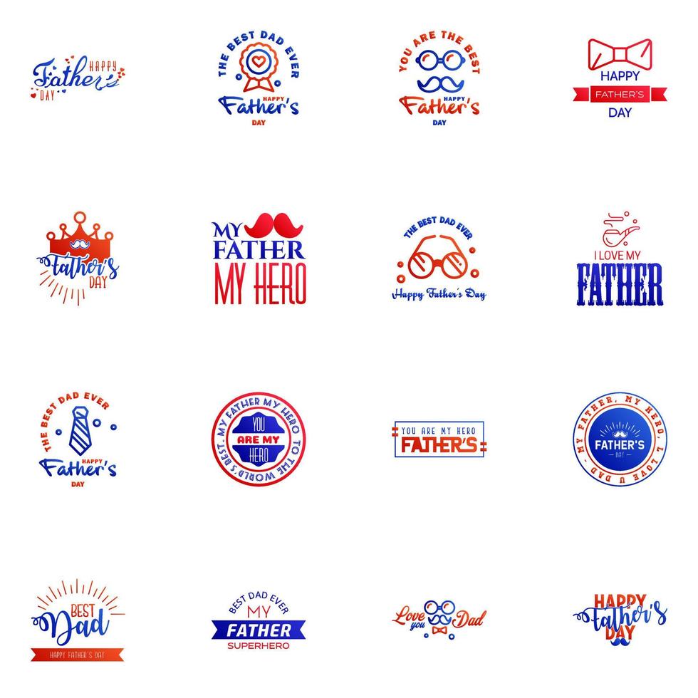 Set of fathers day 16 Blue and red design elements Editable Vector Design Elements