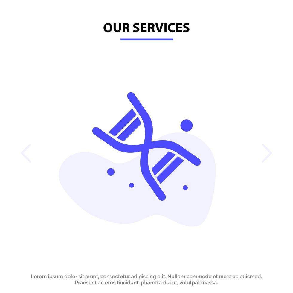 Our Services Bio Dna Genetics Technology Solid Glyph Icon Web card Template vector