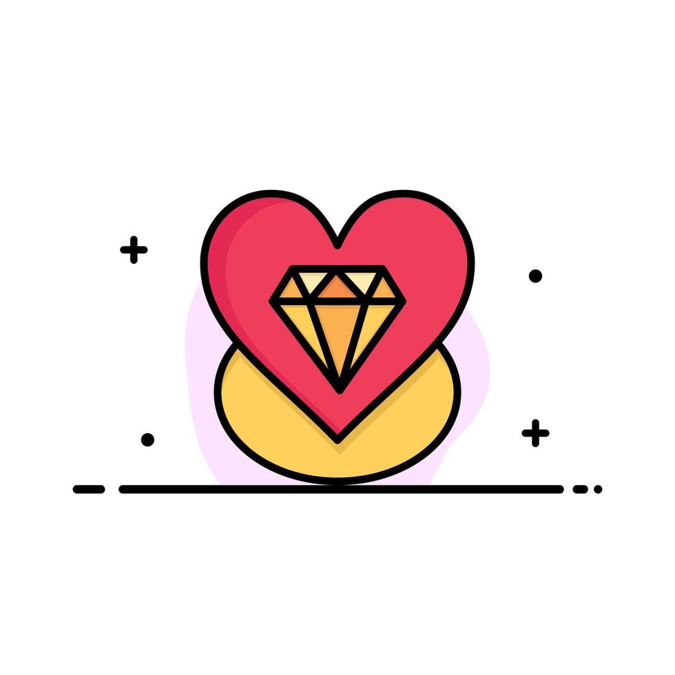 plantilla de banner de vector de icono lleno de línea plana de negocio de boda de corazón de amor de diamante