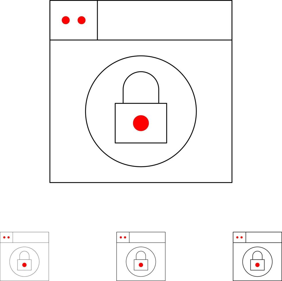 Web Design Lock Bold and thin black line icon set vector