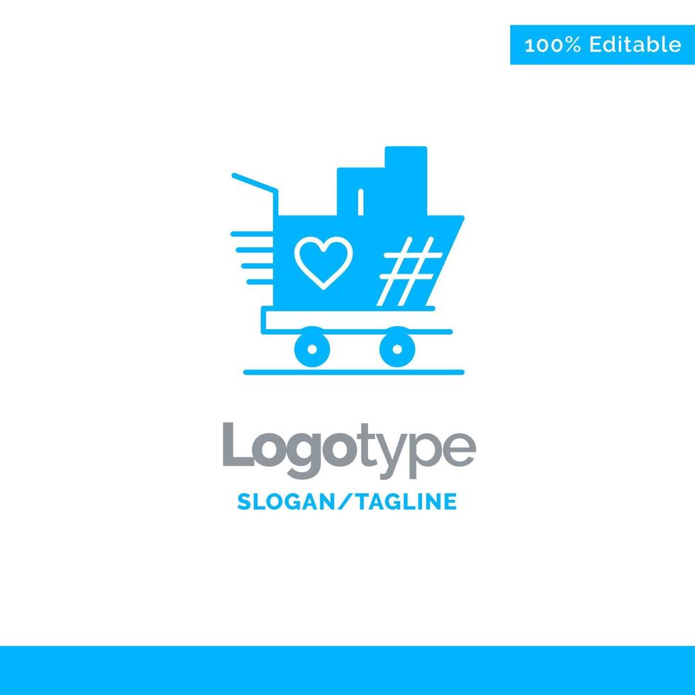 Trolley Love Wedding Heart Blue Solid Logo Template Place for Tagline vector