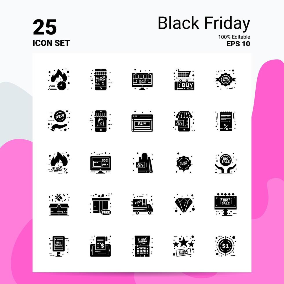 25 Black Friday Icon Set 100 Editable EPS 10 Files Business Logo Concept Ideas Solid Glyph icon design vector