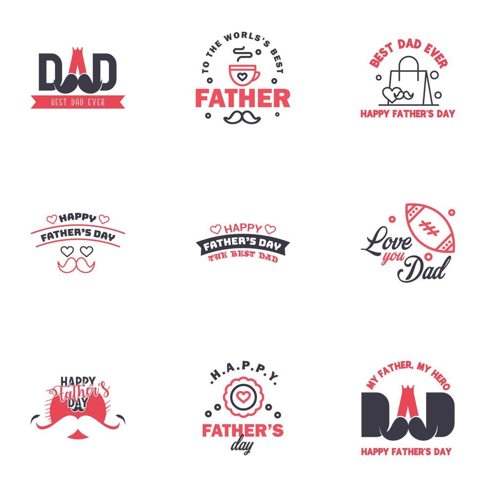 feliz día del padre 9 tipografía negra y rosa conjunto emblemas vectoriales letras para tarjetas de felicitación pancartas diseño de camiseta eres el mejor padre elementos de diseño vectorial editables vector