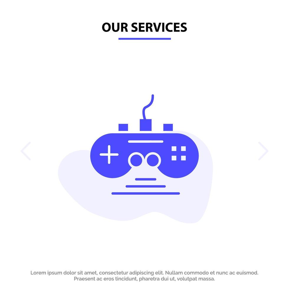 Our Services Controller Game Game Controller Gamepad Solid Glyph Icon Web card Template vector