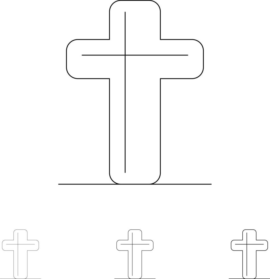 celebración cruz cristiana pascua audaz y delgada línea negra conjunto de iconos vector