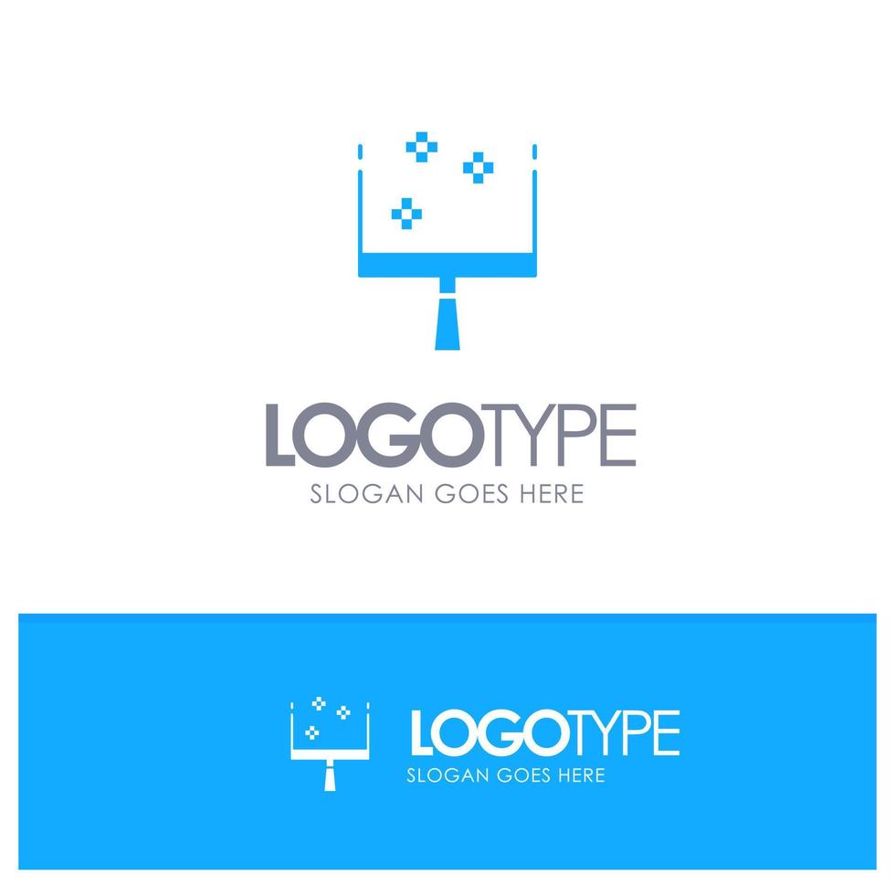 Broom Dustpan Sweep Blue Solid Logo with place for tagline vector